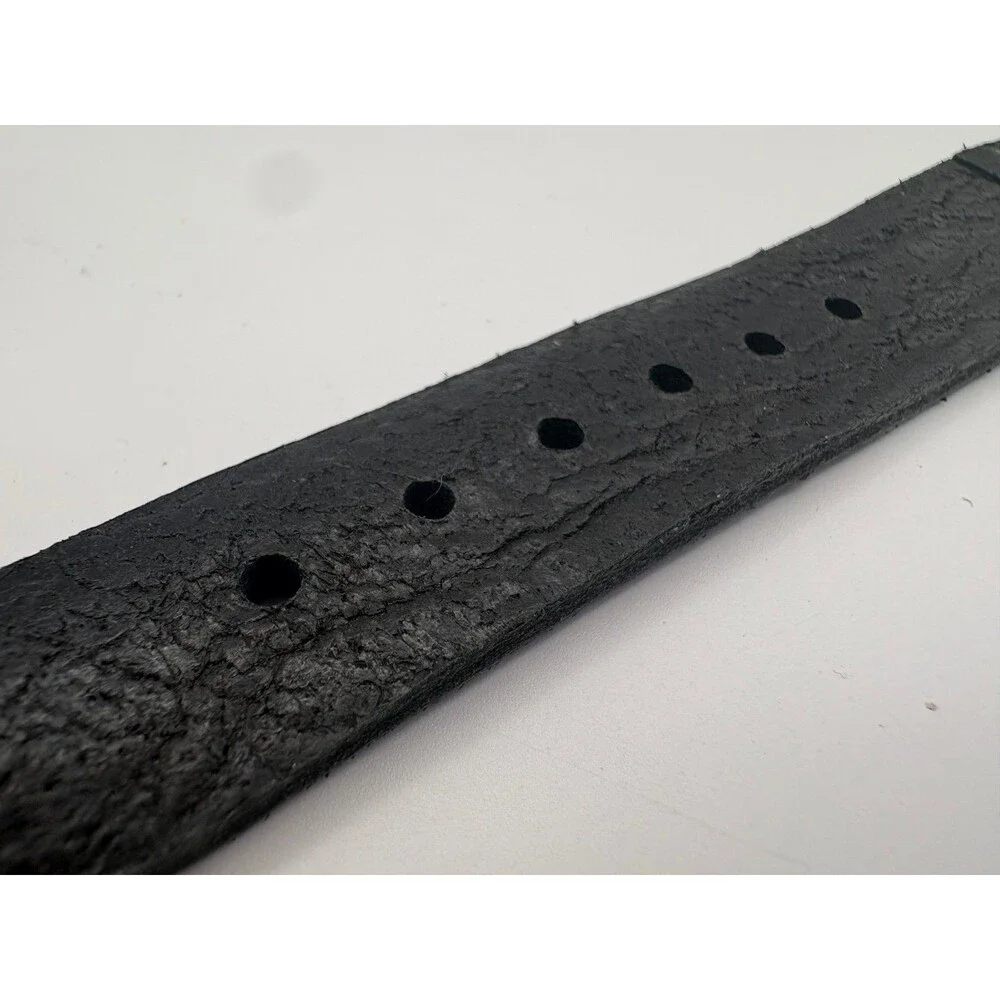 Custom Artisan Distressed Black Leather Watch Strap with Pre-V Buckle Panerai S